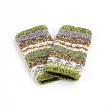 Hand-Knitted Fingerless Gloves & Wool Wrist Warmers green