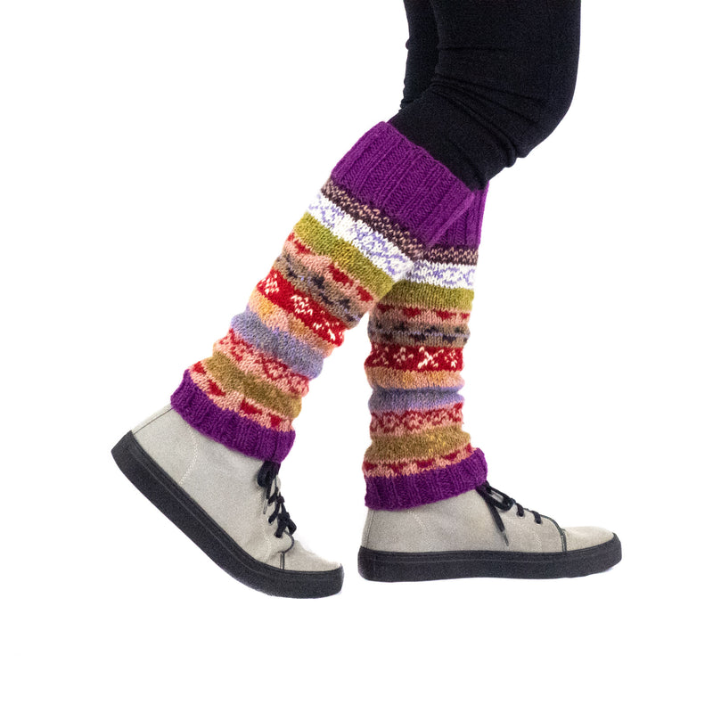 Hand knitted, woolen leg warmers, 100% sheep wool, ethically made, purple