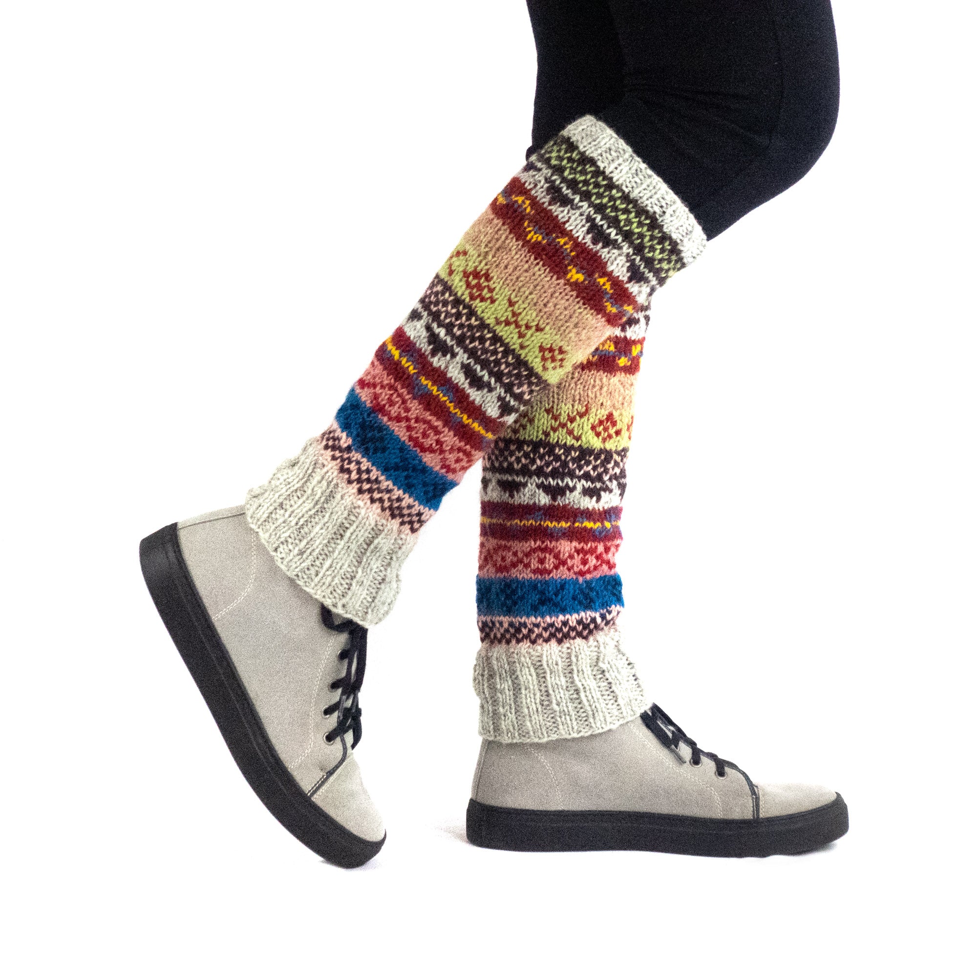Hand knitted, woolen leg warmers, 100% sheep wool, ethically made, gre -  Hempalaya
